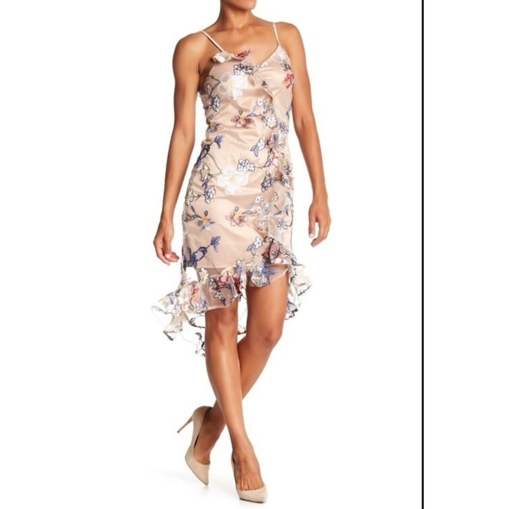 ABS Collection Dress Size 8 Sheer Lined Tan Floral Sexy Boho Classy Fairy Y2K